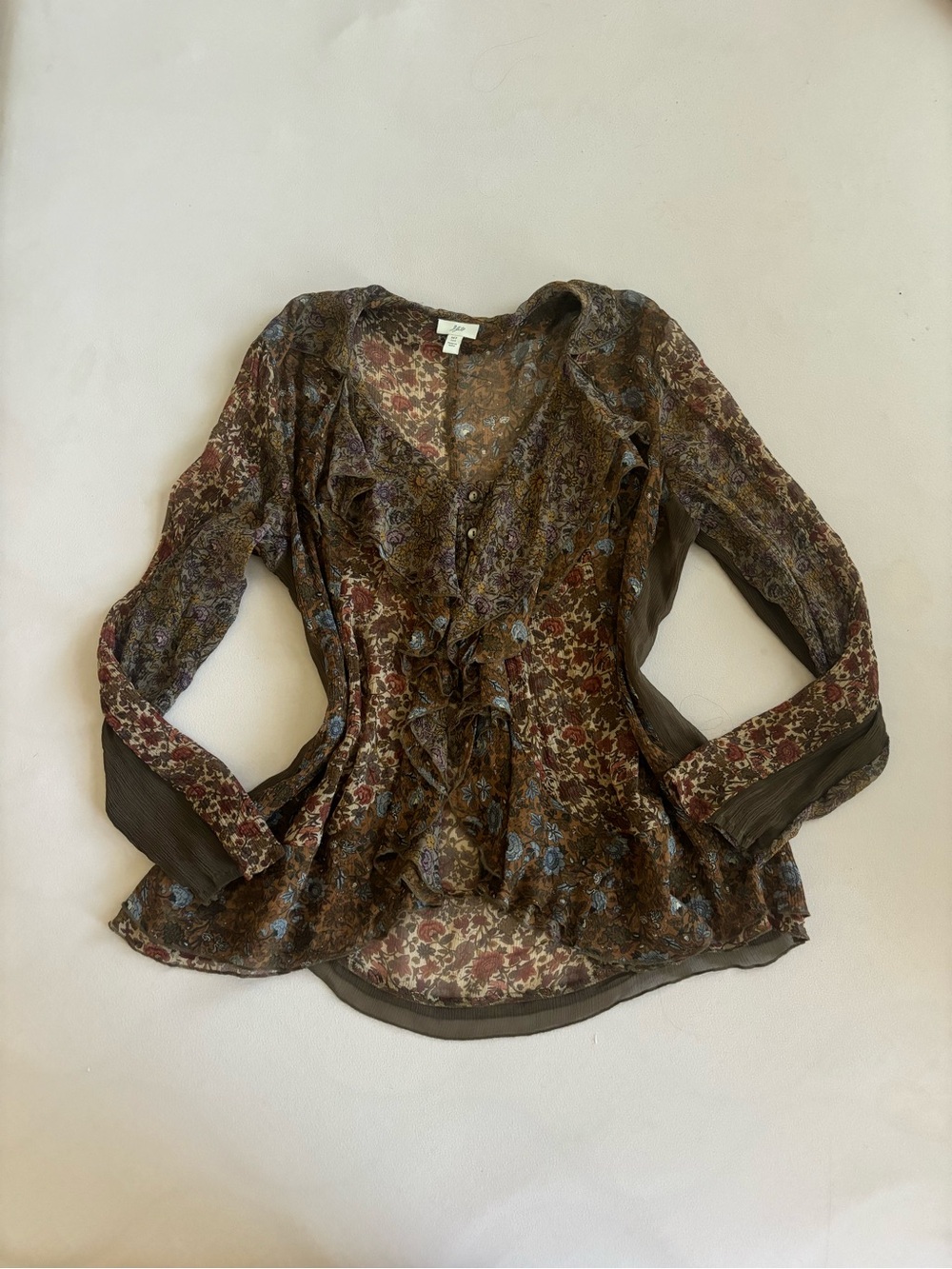 J.jill 100% silk floral fall core bohemian fairy fly away blouse medium / tall